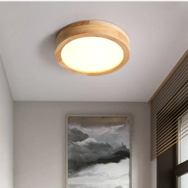 Luminária de teto escandinava de madeira redonda - NordicLuxe