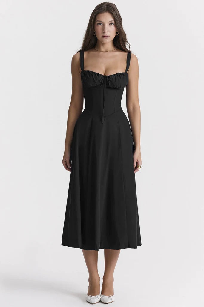 Vestido maxi estampado com cintura - Fleur