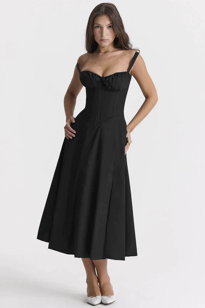 Vestido maxi estampado com cintura - Fleur