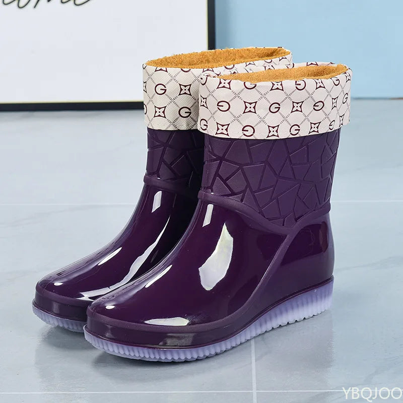 Ladies' half-height waterproof rain boots with pattern & non-slip sole – Marvella