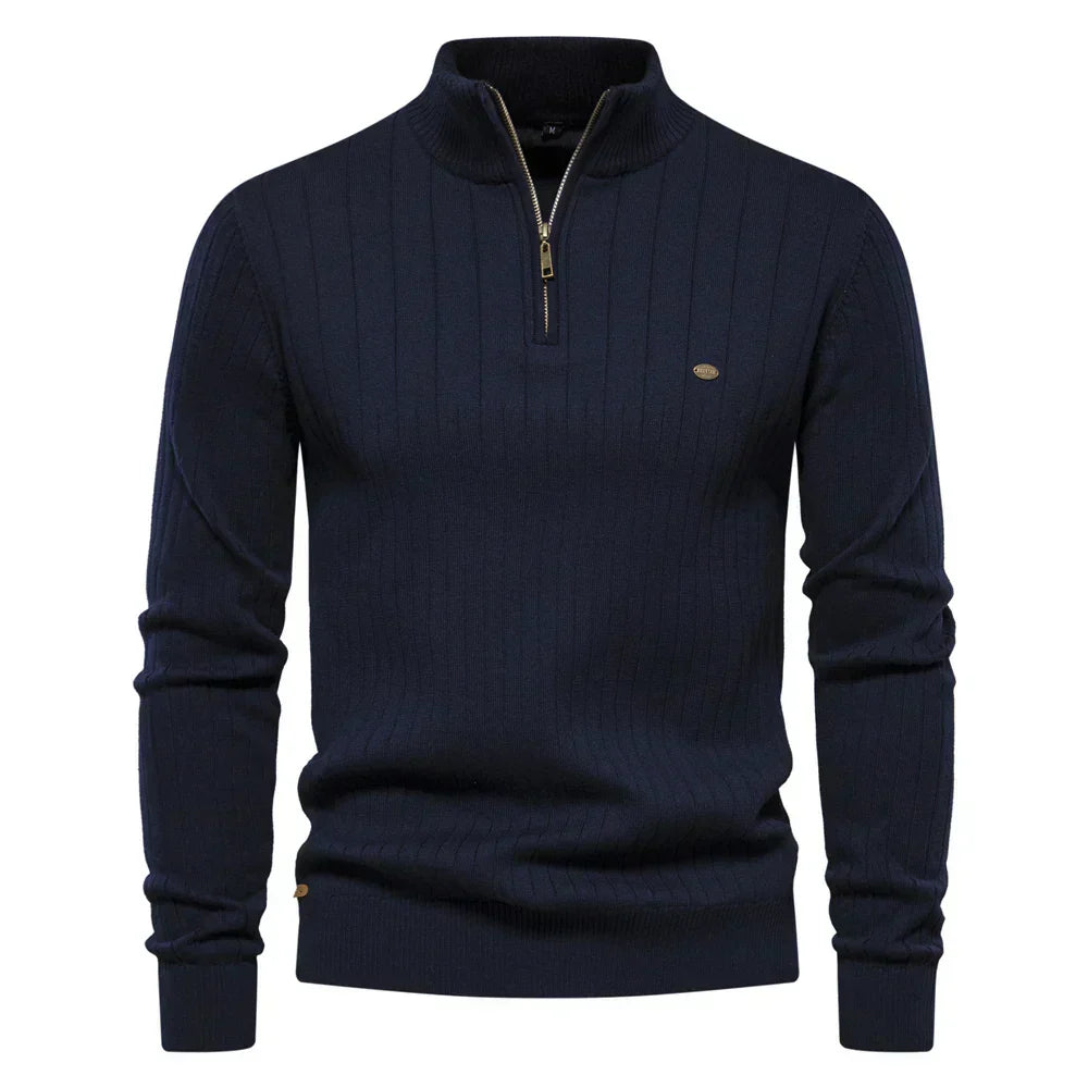 Men's cotton knit sweater with zipper & stand-up collar – Ardel