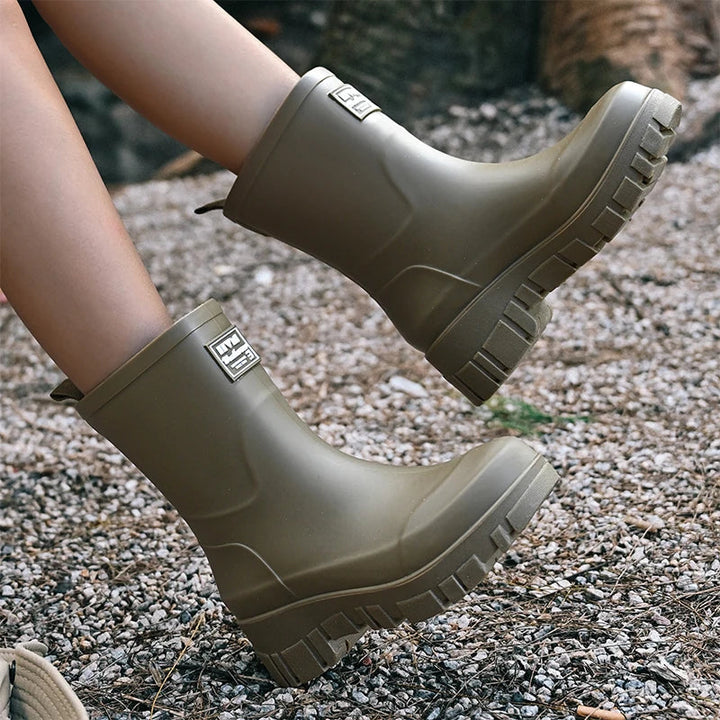 Ladies' Chelsea waterproof ankle boots with block heel & patterned sole – Saphira