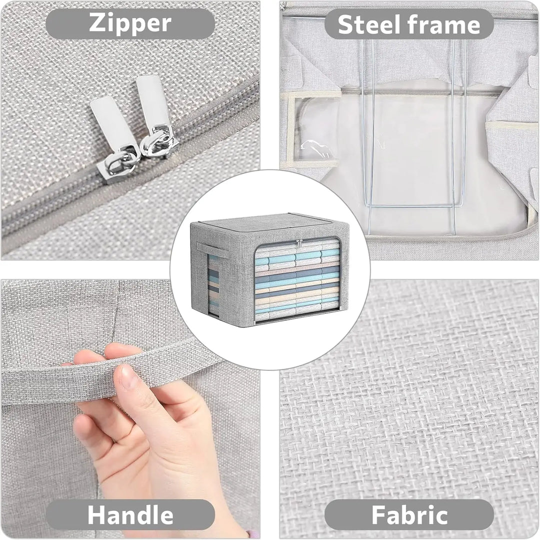 Stackable Linen Fabric Storage Boxes with Clear Window – Elara