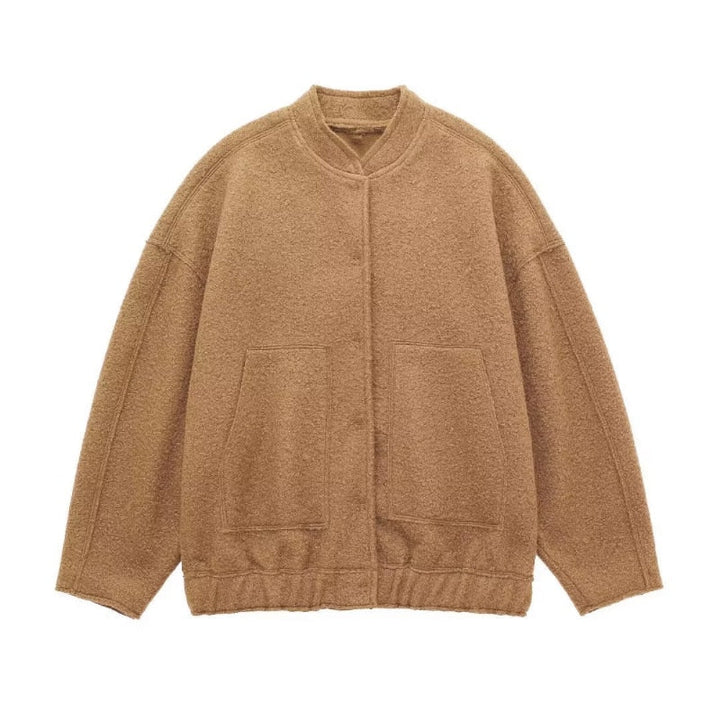 Casaco de lã oversized com decote redondo e botões - Selena