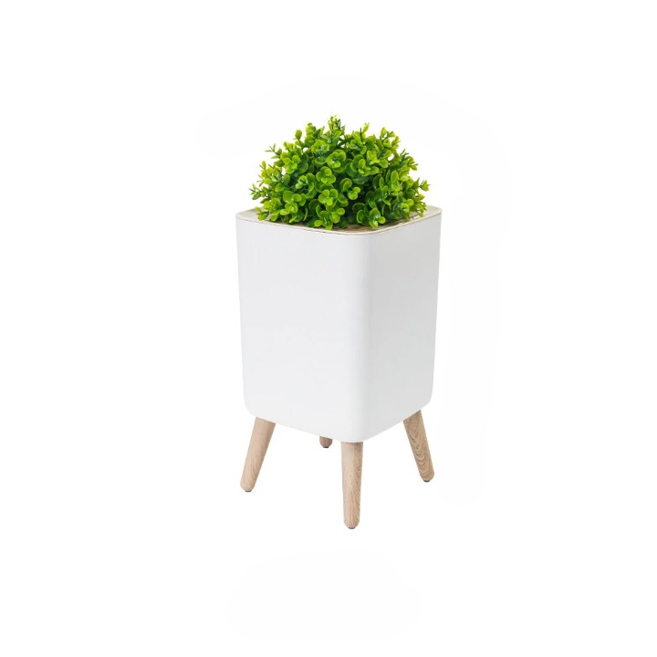 Wooden High Foot Trash Can with Press Cover – EcoBin