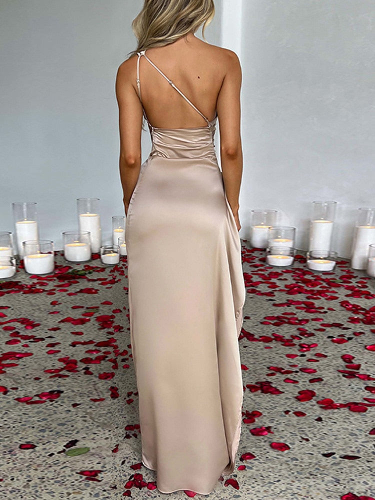 Vestido elegante de cetim com um ombro | Perfeito para ocasiões especiais