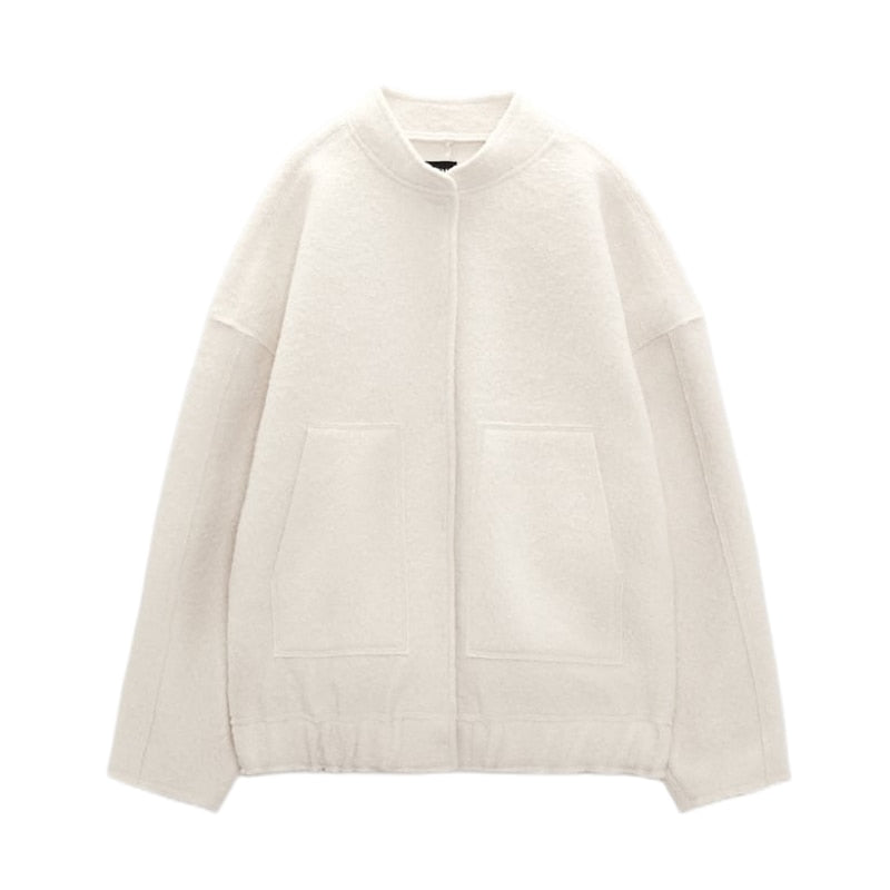 Casaco de lã oversized com decote redondo e botões - Selena