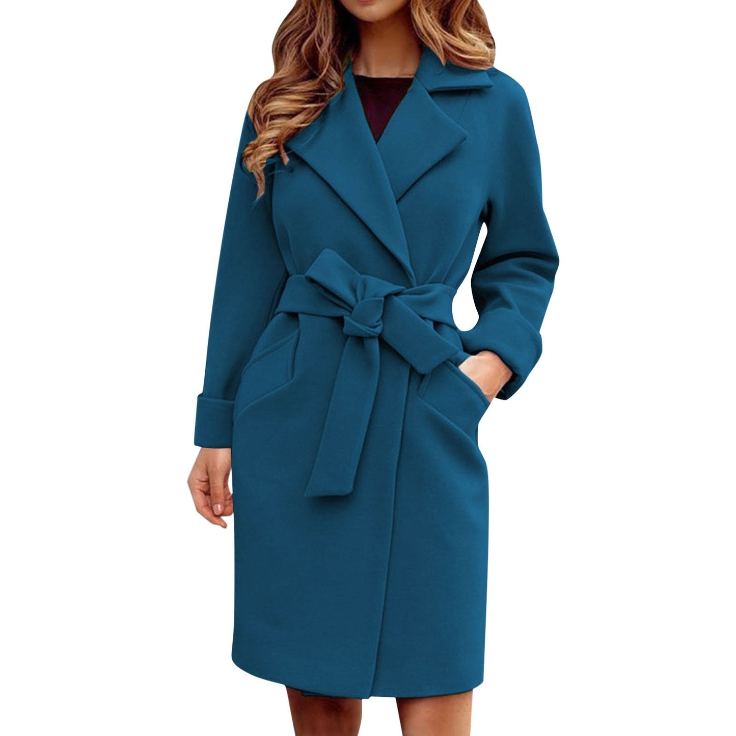 Trench coat longo jaqueta de inverno com fecho de botão em cores vibrantes - Elena