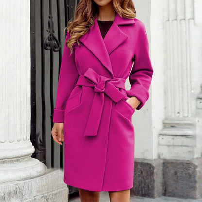 Trench coat longo jaqueta de inverno com fecho de botão em cores vibrantes - Elena