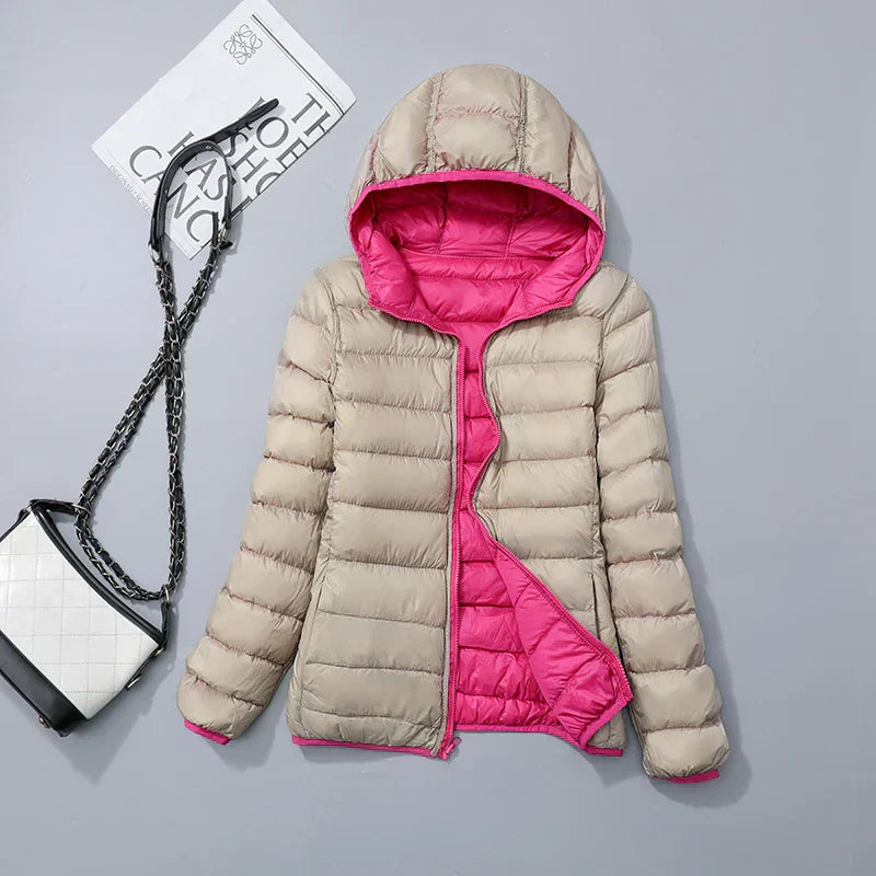 Reversible down jacket with hood – Soraya