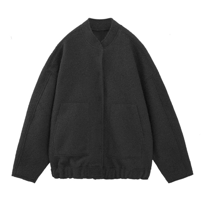 Casaco de lã oversized com decote redondo e botões - Selena
