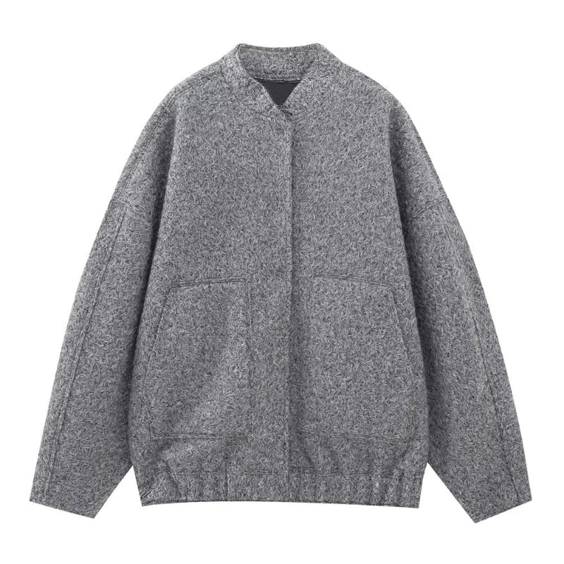 Casaco de lã oversized com decote redondo e botões - Selena