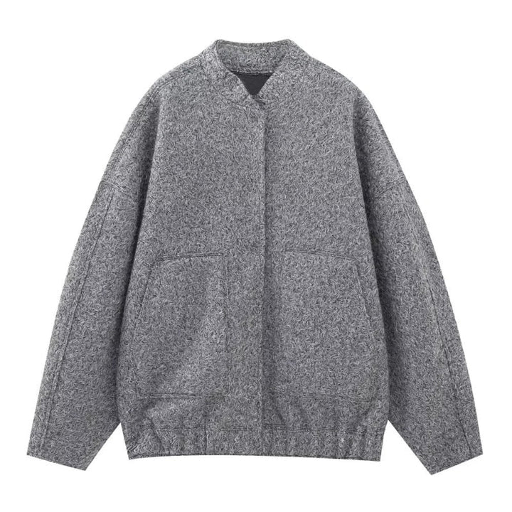 Casaco de lã oversized com decote redondo e botões - Selena