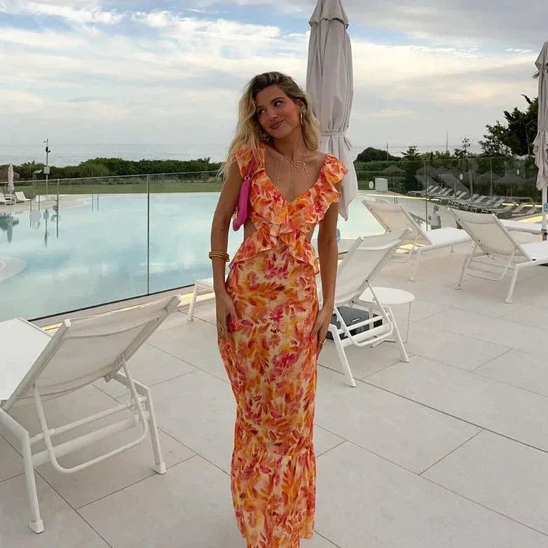 Vestido boho com estampa e babados - Samantha