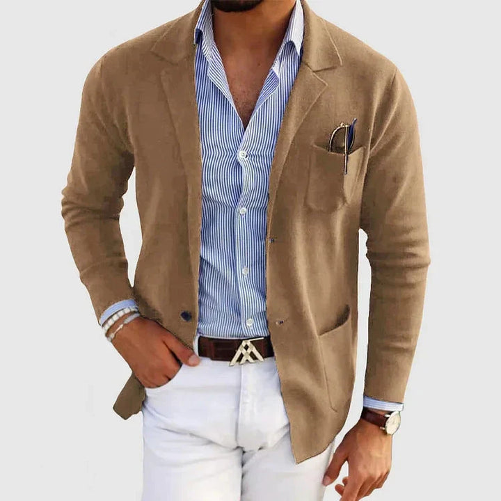 Blazer masculino elegante com bolsos de botão casuais e gola de lapela - Lorenzo