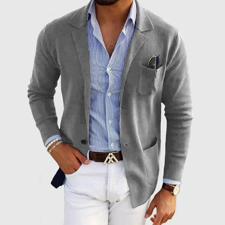 Blazer masculino elegante com bolsos de botão casuais e gola de lapela - Lorenzo