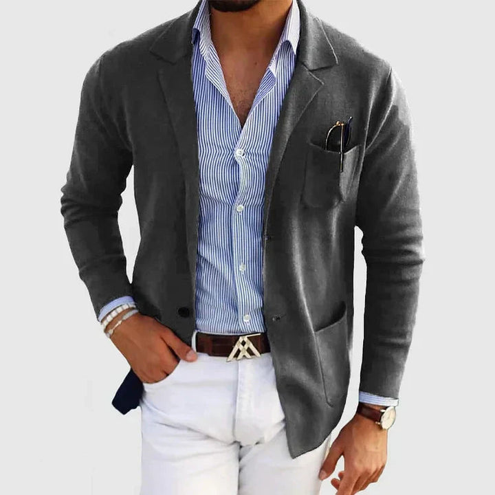 Blazer masculino elegante com bolsos de botão casuais e gola de lapela - Lorenzo