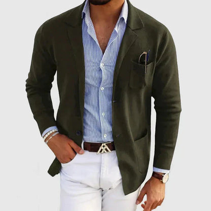 Blazer masculino elegante com bolsos de botão casuais e gola de lapela - Lorenzo