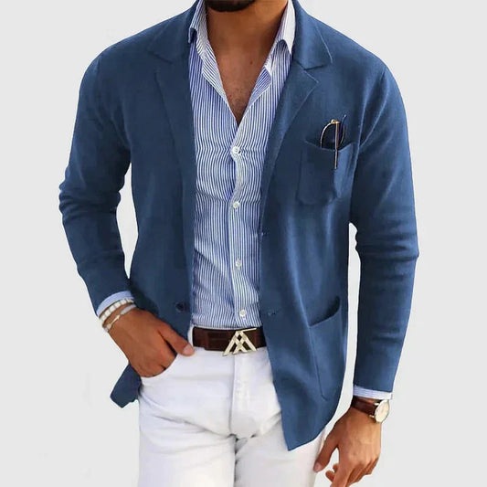 Blazer masculino elegante com bolsos de botão casuais e gola de lapela - Lorenzo