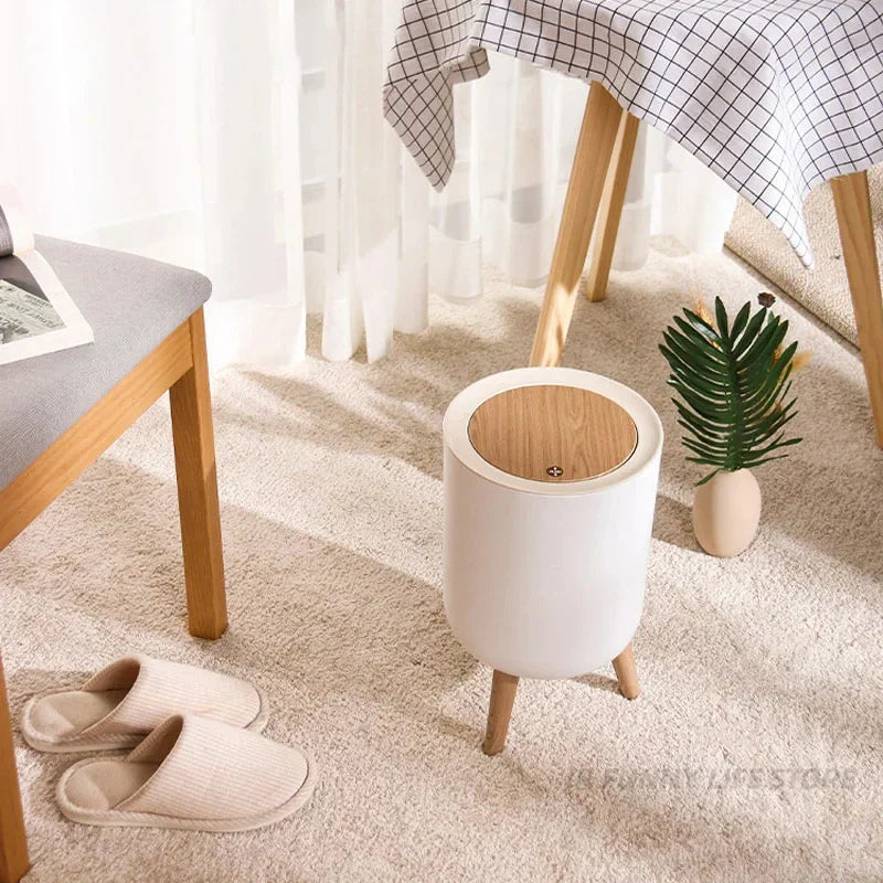 Wooden High Foot Trash Can with Press Cover – EcoBin