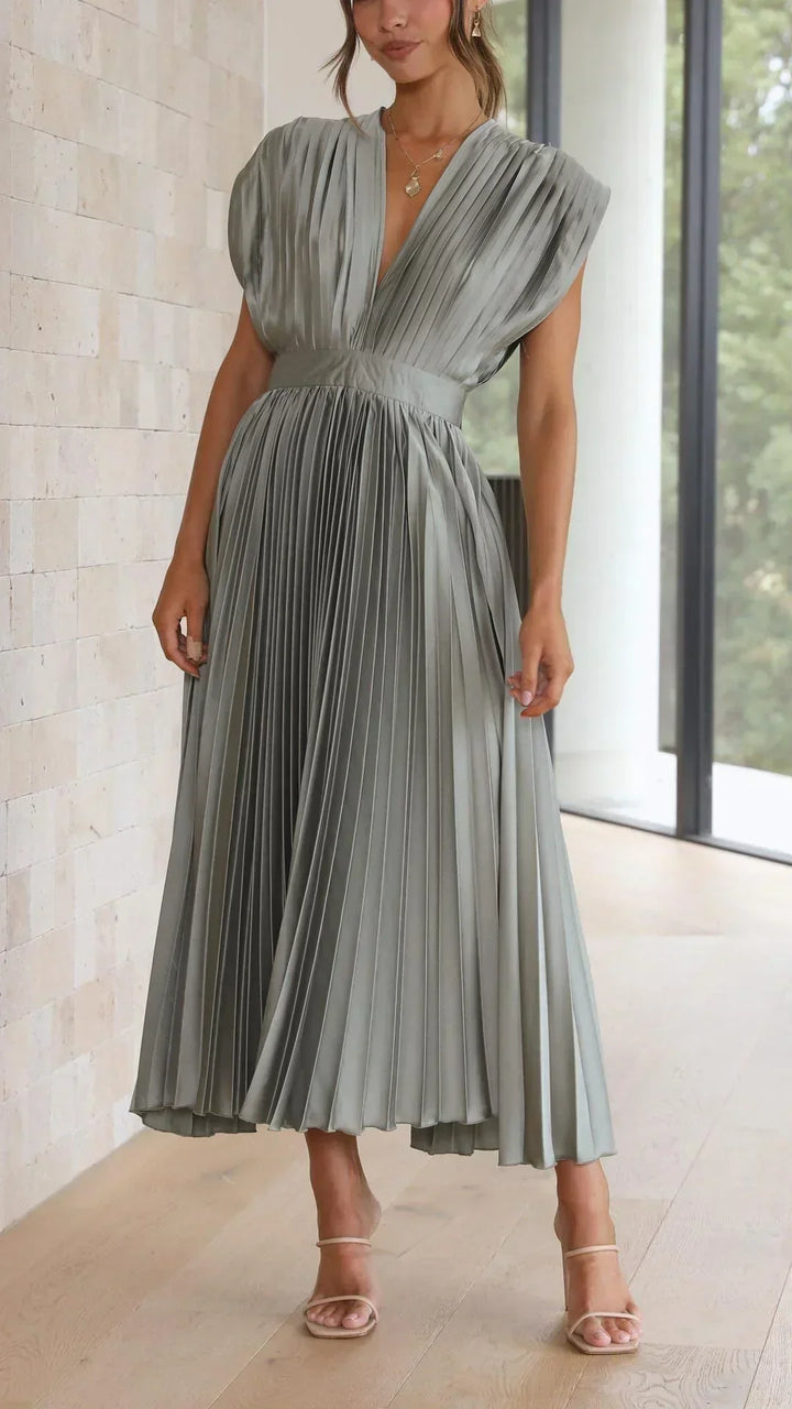 Vestido moderno com decote em V e fechamento de laço - Isabella