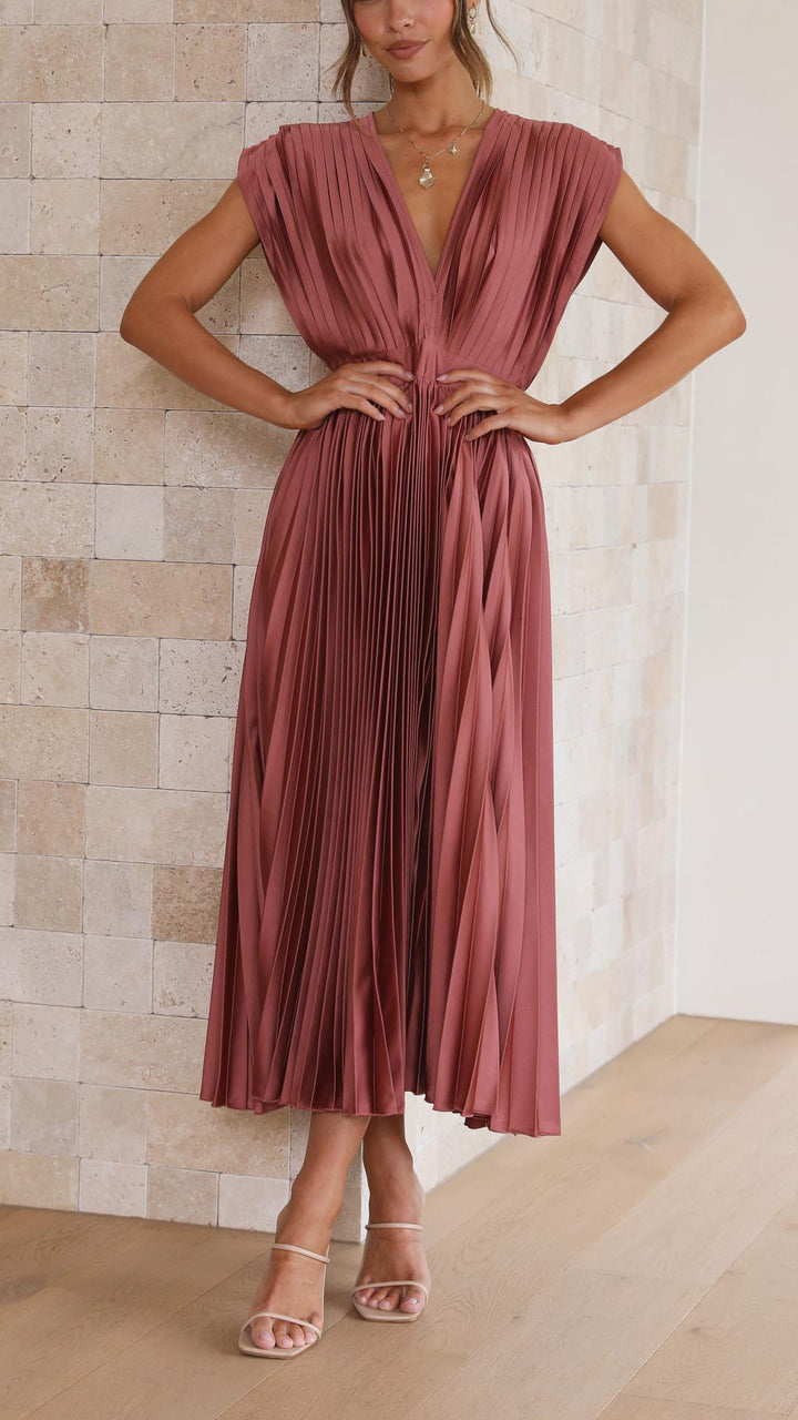 Vestido moderno com decote em V e fechamento de laço - Isabella