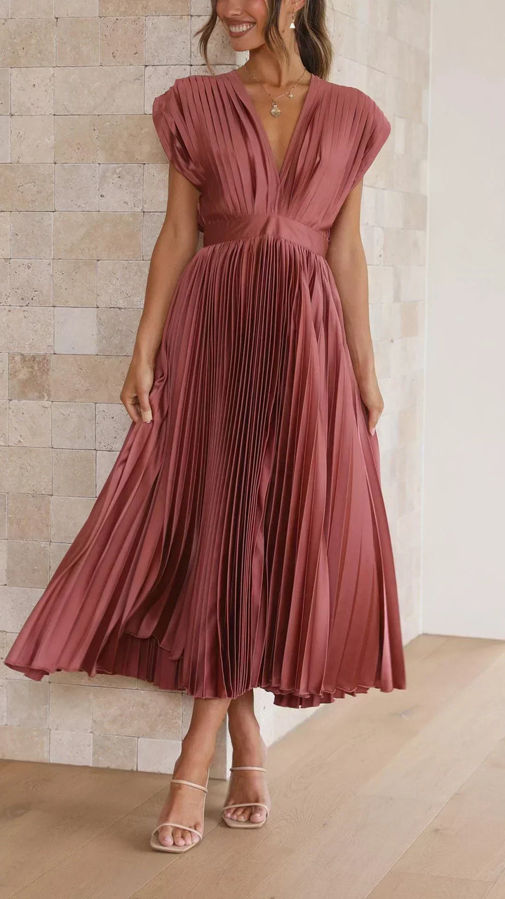 Vestido moderno com decote em V e fechamento de laço - Isabella