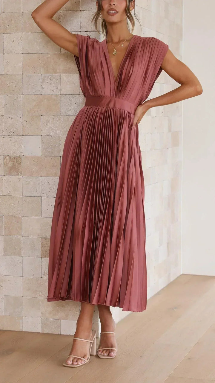 Vestido moderno com decote em V e fechamento de laço - Isabella