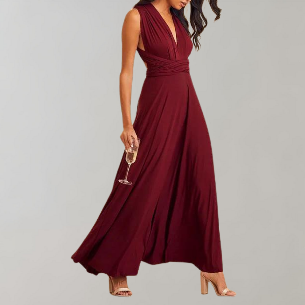 Damen Wickelkleid weinrot, festlich, ärmellos, für Hochzeit, elegantes Abendkleid.