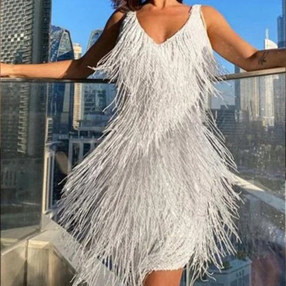 Vestido mini estiloso com franjas - Celeste