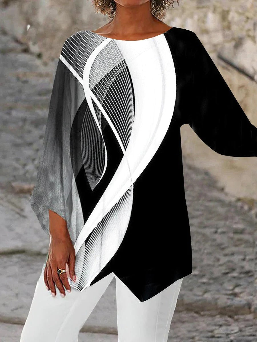 Túnica Geométrica Elegante de Manga Longa - Aurora