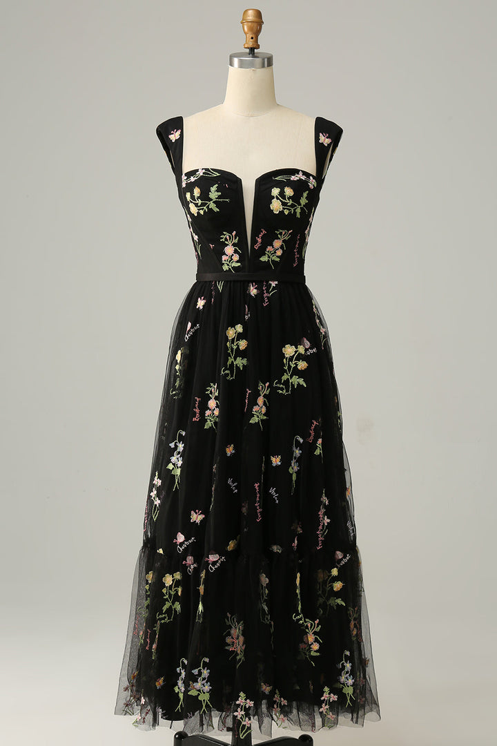 Vestido de baile longo verde em A com bordados - Anna