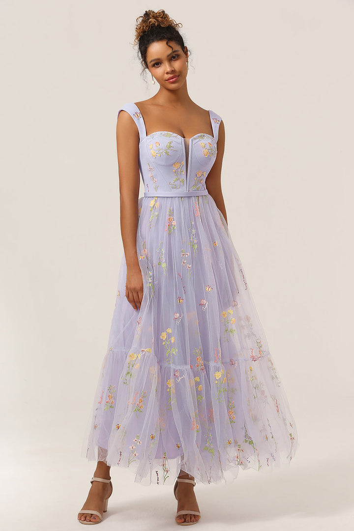 Vestido de baile longo verde em A com bordados - Anna