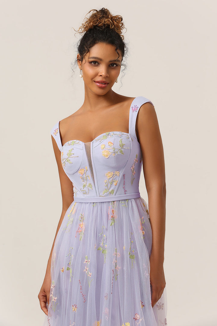 Vestido de baile longo verde em A com bordados - Anna