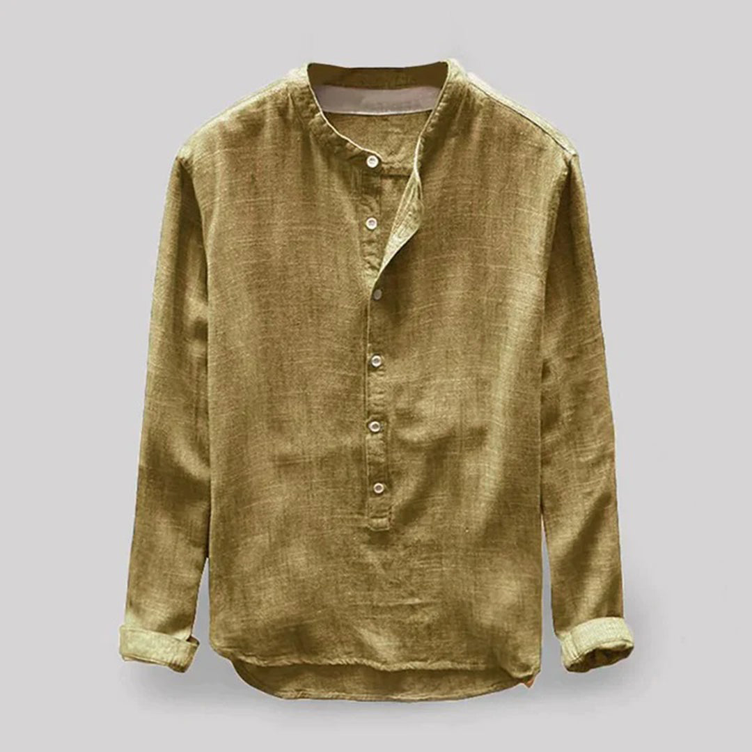 Linen Men's Shirt with Mandarin Collar and Long Sleeves – Elian