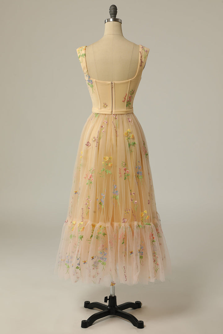 Vestido de baile longo verde em A com bordados - Anna