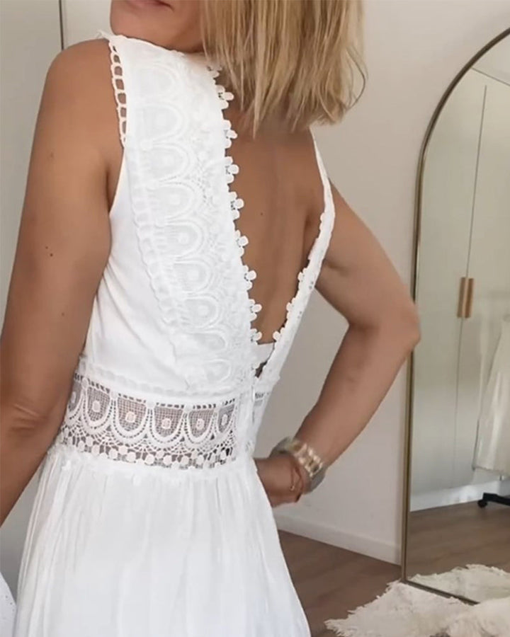 Vestido midi branco com decote em V - Celina