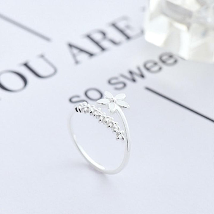 Adjustable Silver Ring with Enamel Wildflowers - Amaril-Nora Luxe