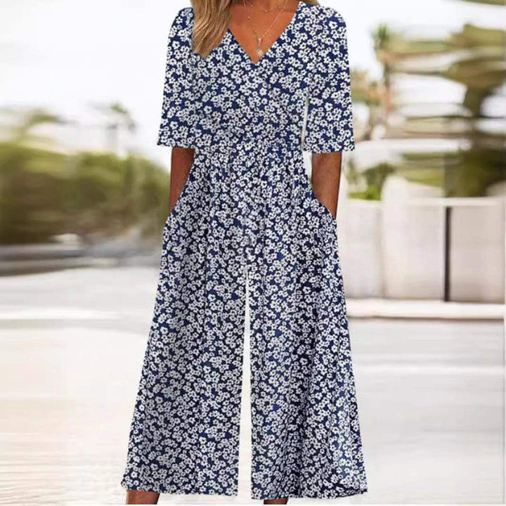 Airy & stylish women’s jumpsuit with wide leg – Elina-Navy blue-S-Nora Luxe