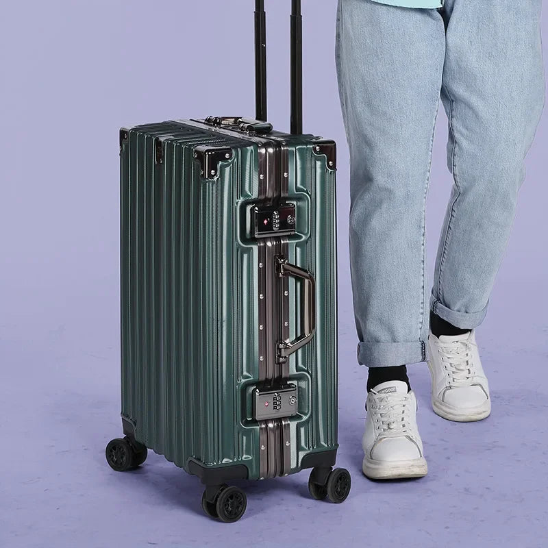 Aluminum frame hard shell suitcase – Geneva-Dark green-S (38 L)-Nora Luxe