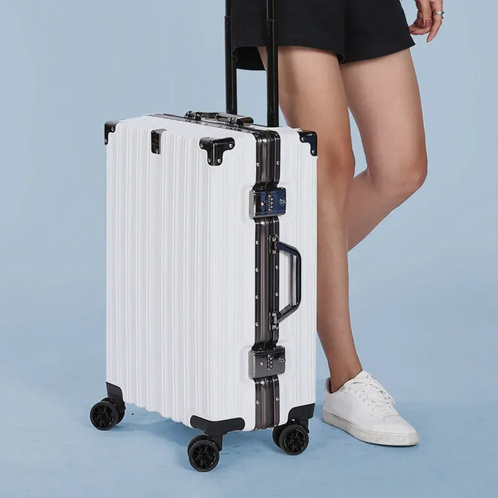 Aluminum frame hard shell suitcase – Geneva-White-S (38 L)-Nora Luxe