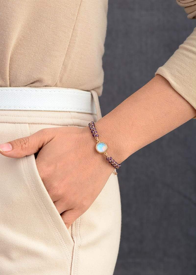 Amethyst-Opal Yoga Bracelet - Aurielle-Purple-Nora Luxe