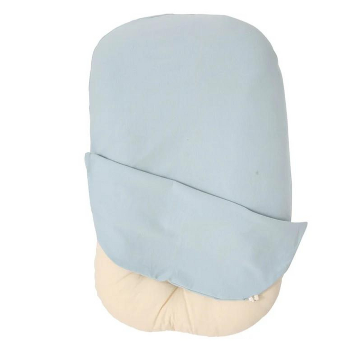 Light blue lounger cover partly peeled back to show the cream inner cushion underneath 8