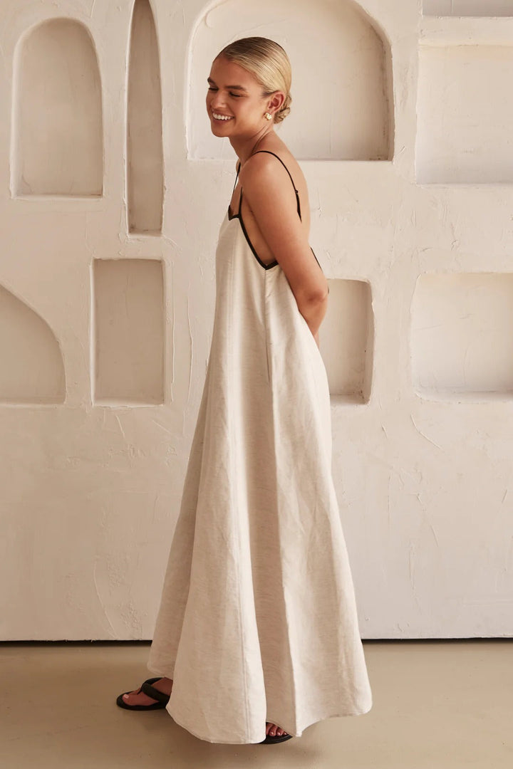 Beige Summer Dress with Feminine Silhouette – Isara-S-State of Style