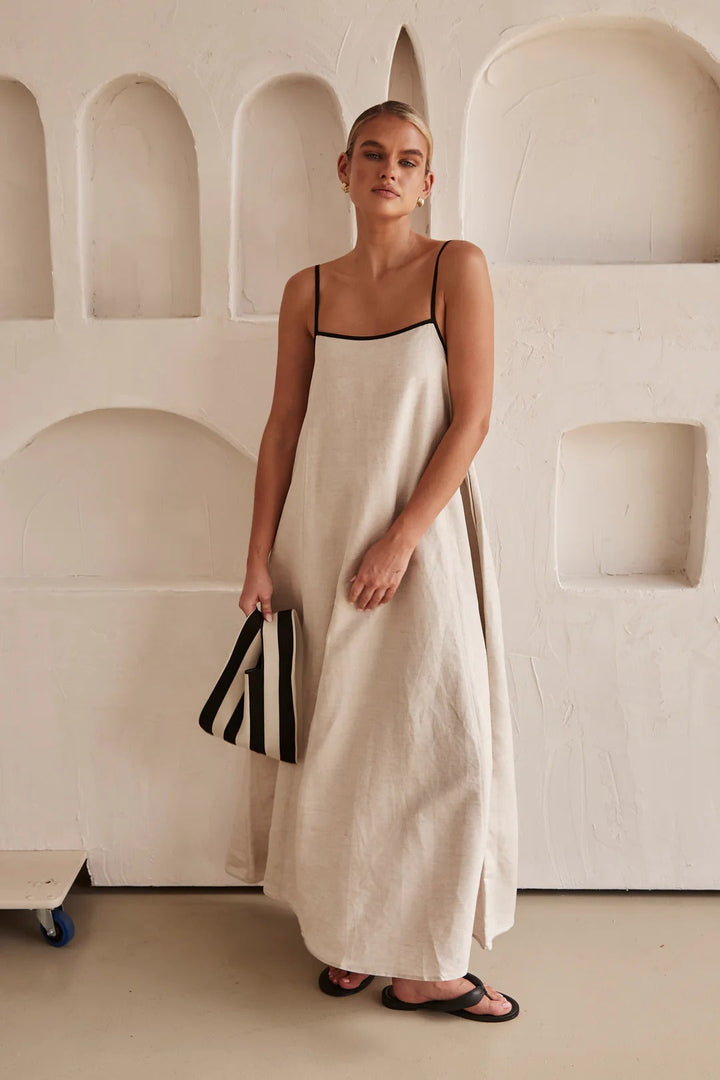 Beige Summer Dress with Feminine Silhouette – Isara-S-State of Style