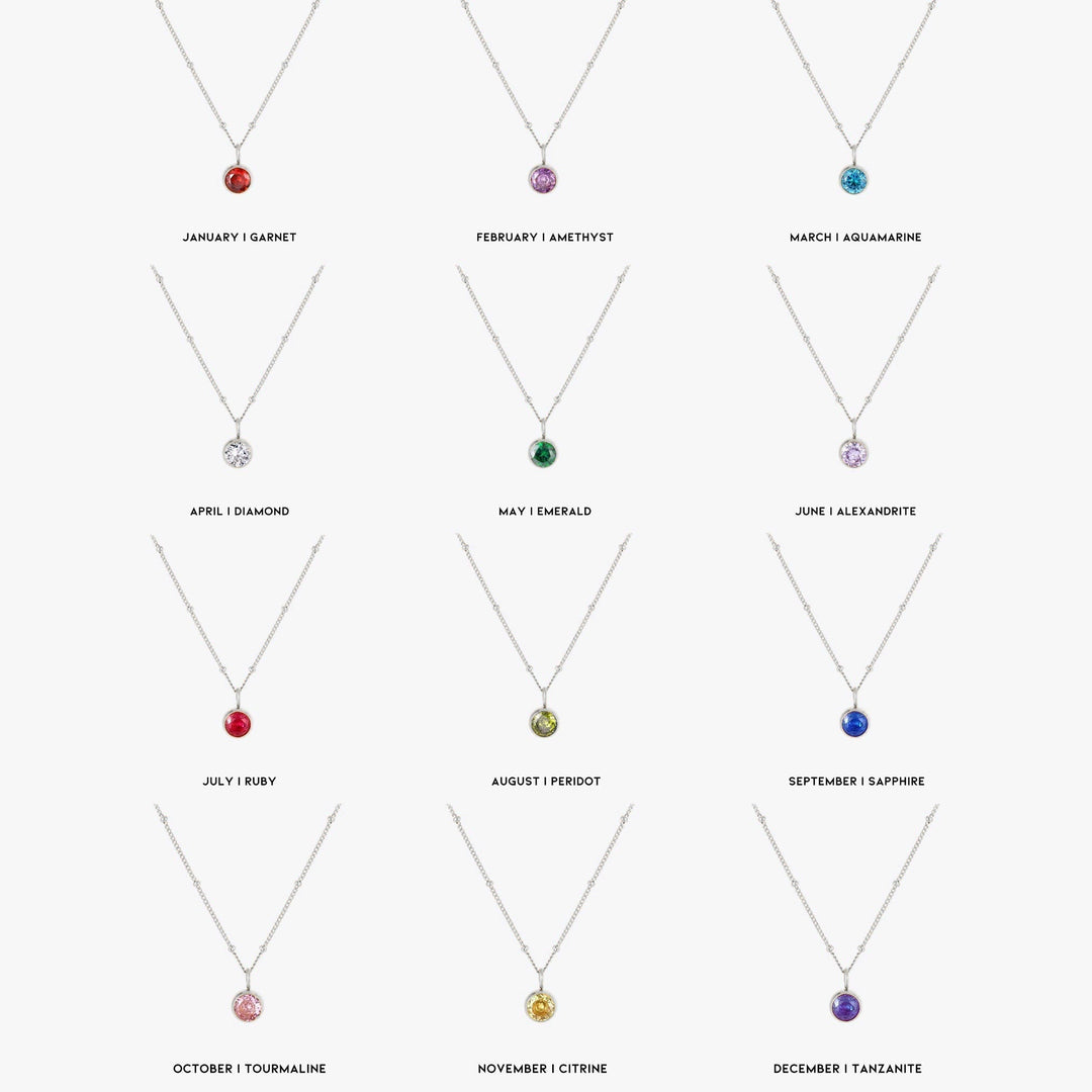 Birthstone Necklace - Aurora-January | Pomegranate-Silver-Nora Luxe