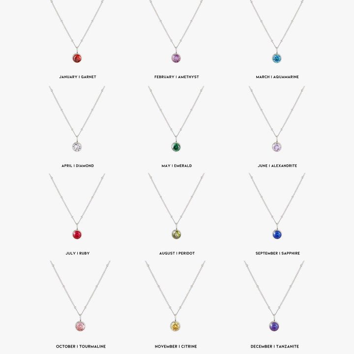 Birthstone Necklace - Aurora-January | Pomegranate-Silver-Nora Luxe