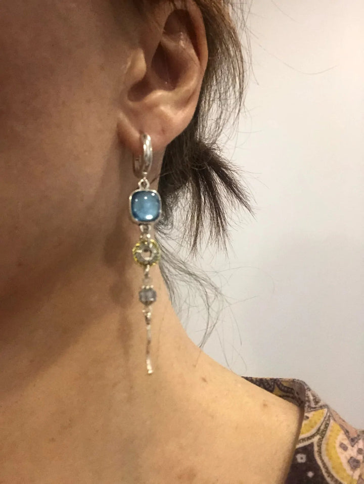 Blue Stone Cross Earrings - Amarille-Nora Luxe