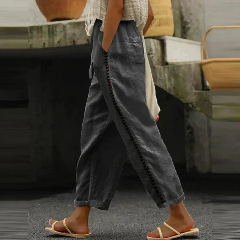 Boho Ladies Summer Trousers with Print – Solea-Black-S-State of Style