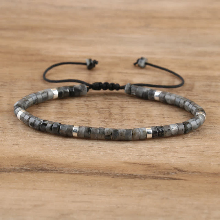 Braided Bracelet with 2.4 mm Natural Stone Rollers - Seraphina-Black lightning stone-Nora Luxe